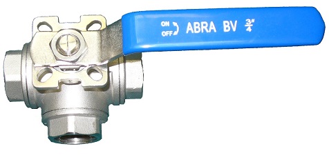 Кран шаровой трехходовой резьбовой SS316 с ISO верхним фланцем, рукояткой ABRA-BV-15-020 L-порт
