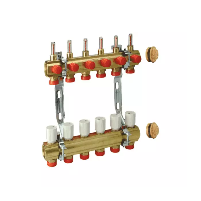 Группа коллекторная Giacomini латунь R553KY066 с расходомерами 1" м/м 6в 3/4" ЕК н/р