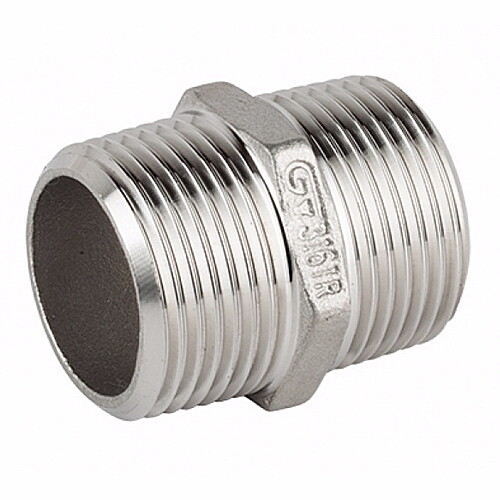Ниппель равнопроходной GENEBRE 0280 02, DN008 (1/4")  PN20, корпус - AISI316 (CF8M)  НР-НР