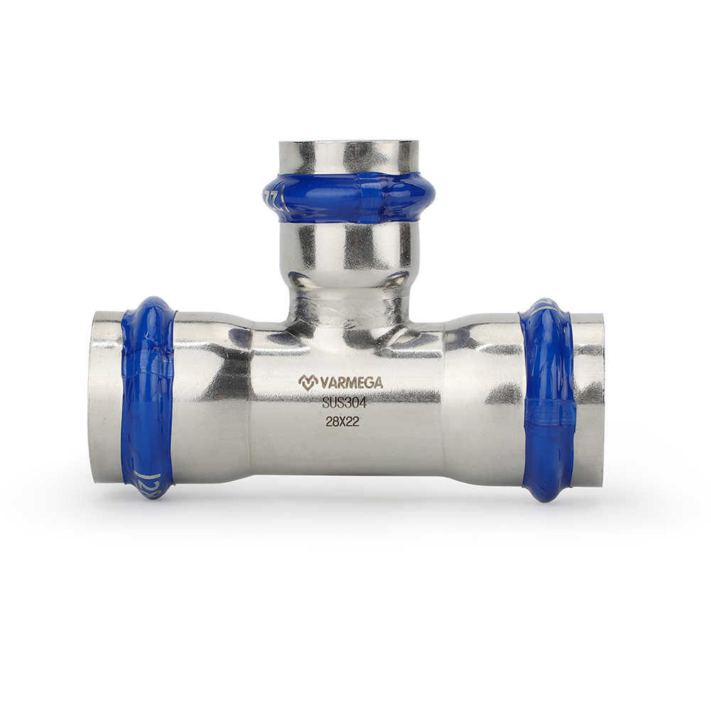 Тройник раструбный Varmega Inox Press переходной 28x15x28