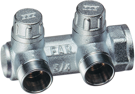 Запорный концевой коллектор FAR 3/4" с 2 отводами евроконус 1/2"