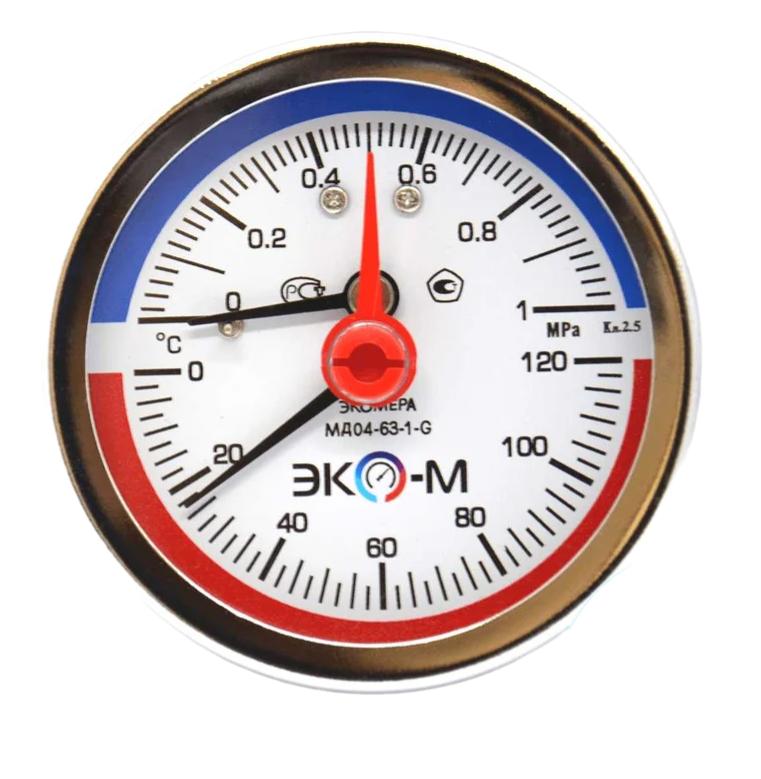 Термоманометр ЭКОМЕРА 120С 1,0МПа Дк63 G1/4"осевой в/к перех G1/2" L=46мм