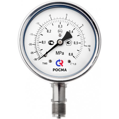 Манометр Росма ТМ-621Р.0 (0-1MPa) (-30-+25C) 20x1,5.1,0.NH3.Двойная шкала