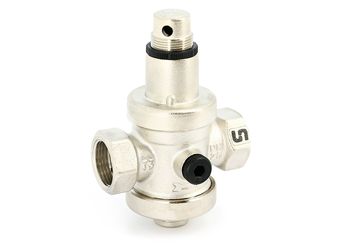 Редуктор давления Uni-fitt 1/2" В 0,5-6 бар PN25 с отверстием под аксиальный манометр 1/4" никел.