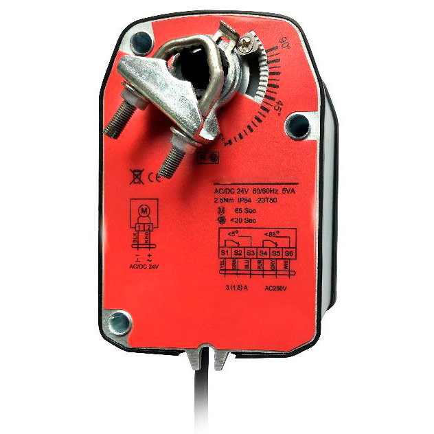 Привод воздушной заслонки Dacond DAC-LF 2,5 Н*м,  (2) 10В,  (4) 20мА, 2 концевых выключателя, 24В, с возвратной пружиной