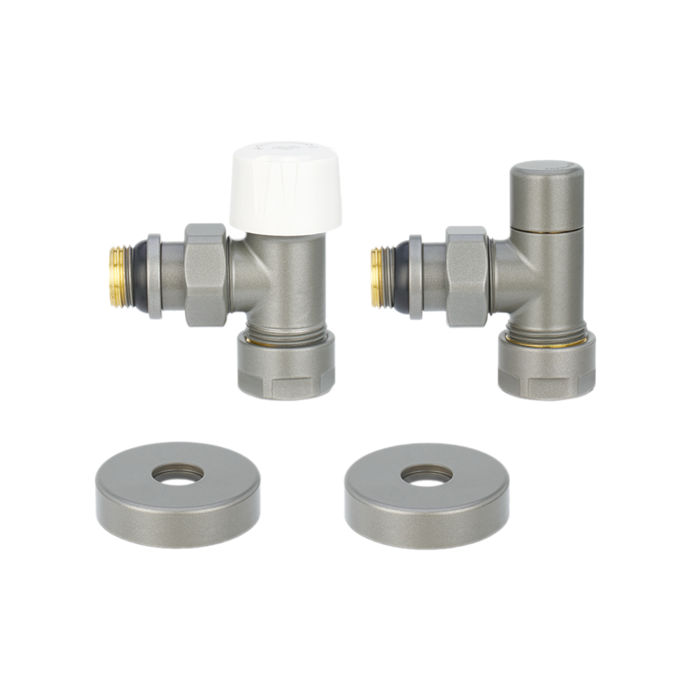 Комплект радиаторных клапанов Varmega №1, 1/2" x 3/4"EK, угловой, серый