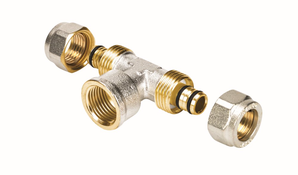 Тройник 16-1/2"-16, Henco A, 8, обжим-резьба, вн., латунь