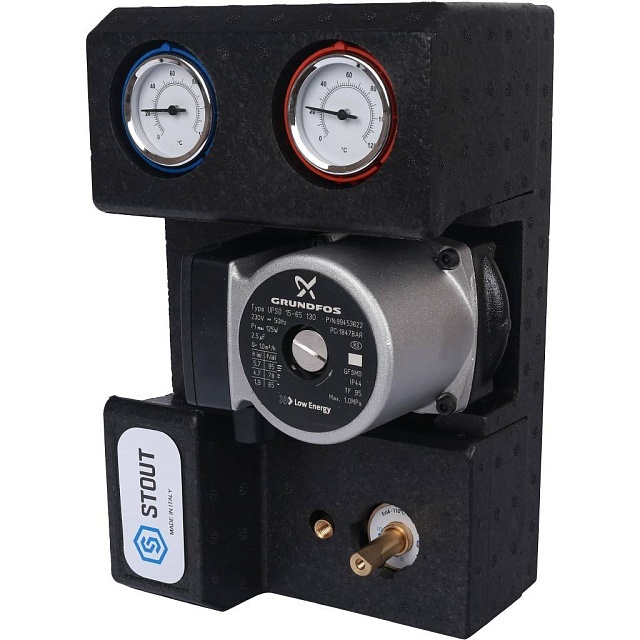 Насосная группа Stout с трёхходовым приводным смесителем тип SDG-0007 c насосом Grundfos UPSO 15-65/130