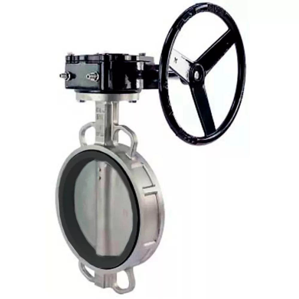 Затвор дисковый поворотный DN.ru WBV3131V-2W-Fb-H Ду100 Ру16, корпус - нержавеющая сталь 304, диск - нержавеющая сталь 304, уплотнение - VITON, межфланцевый, с рукояткой, с ISO-фланцем F07, квадрат 11х11