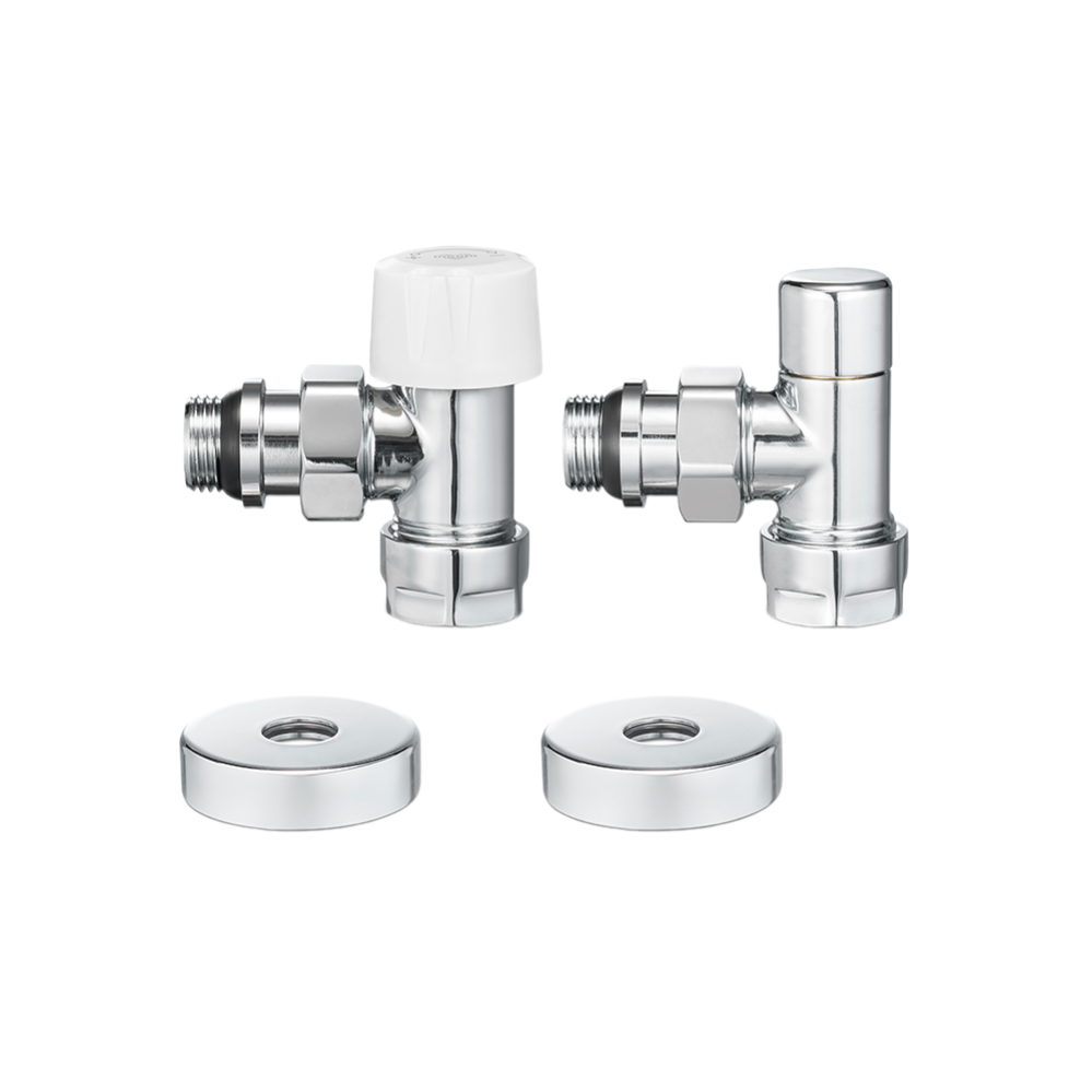 Комплект радиаторных клапанов Varmega №1, 1/2" x 3/4"EK, угловой, хром