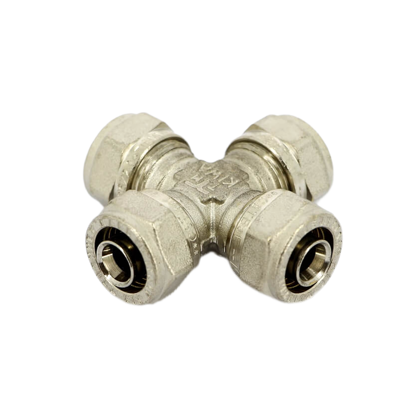 Крестовина 16-16-16-16, General Fittings 5300, обжим-обжим, латунь никелированная