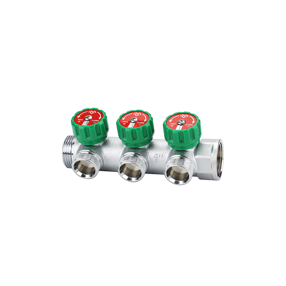Коллектор регулирующий Varmega 1" на 3 выхода 3/4" ЕК хром (1 шт/ 36 шт)