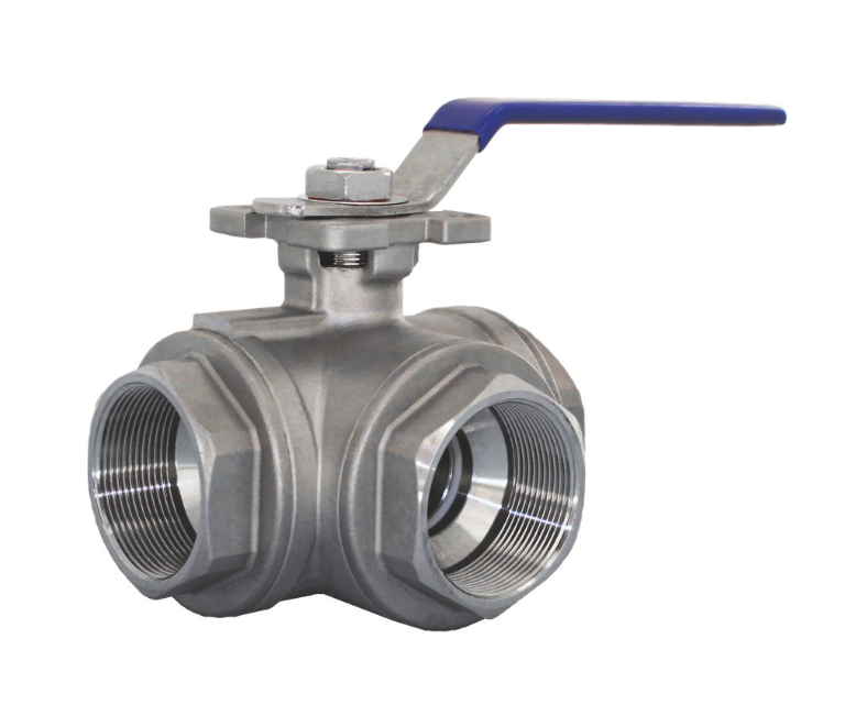 Кран шаровый Newkey трехходовой (L-тип) нержавеющий, AISI316 DN50 (2")  (CF8M)  PN40