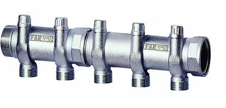 Запорный коллектор FAR 1 1/2" 4 отводов М33х1,5 для труб 20-26 мм
