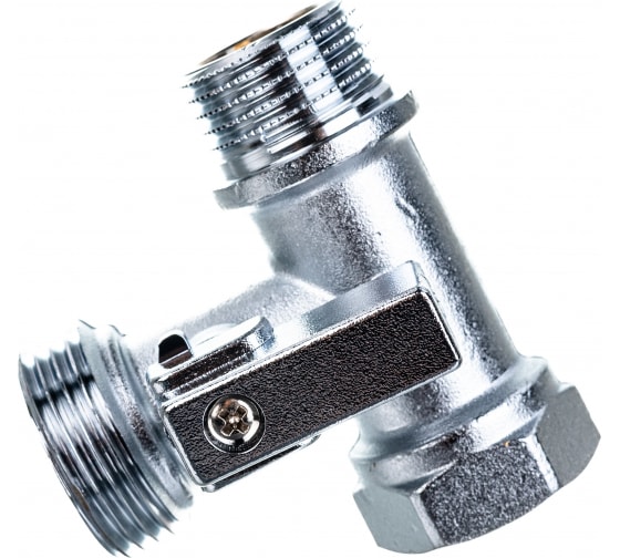Кран шаровой Uni-Fitt ННВ 1/2" x 3/4" х 1/2" проходной для стиральных машин, флажок, хромированный