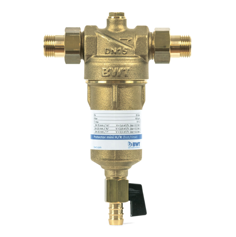 Фильтр сетчатый BWT Protector mini H/R резьбовой 3/4" PN25 латунь со сливным краном