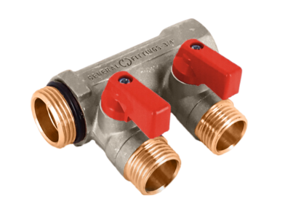 Коллектор General Fittings 6200 (3 выхода) красный шаровой