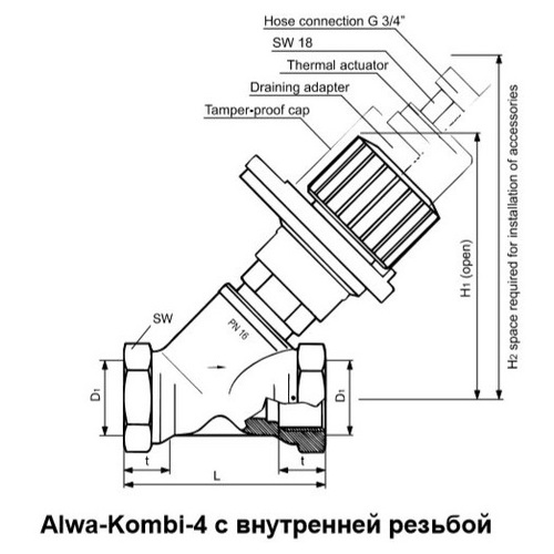 Клапан запорно-балансировочный Honeywell Alwa-Kombi-4 Ду32 Ру16
