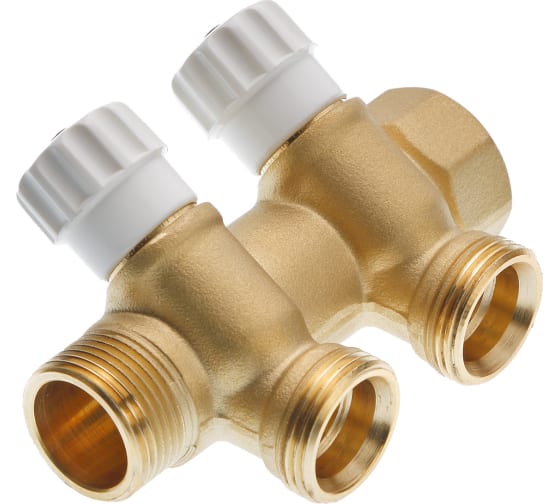 Коллектор универсальный с запорными вентилями, 3/4 х 3/4 Ek, 2 вывода