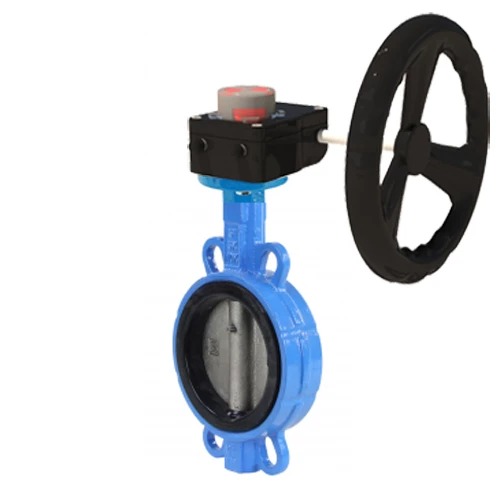 Затвор дисковый поворотный для абразивных сред DN.ru WBV1632E-2W-Fb-H Ду100 Ру16, корпус - чугун QT450, диск - нержавеющая сталь 316L, уплотнение - EPDM, с редуктором DN.ru HGB RQN1-180Z с индикатором положения