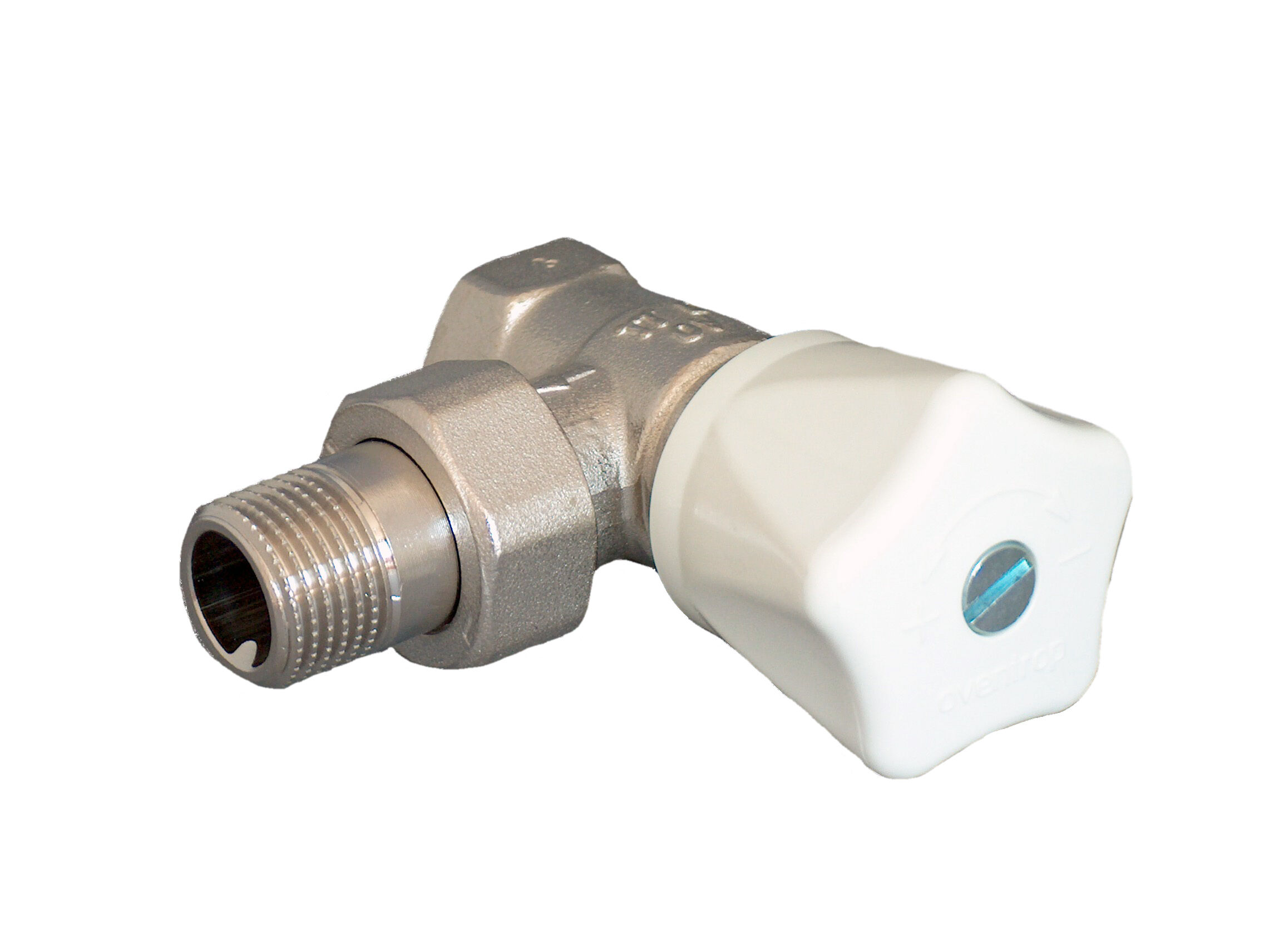 Вентиль, серия HR, угловой, DN-20, 3/4", ВН, хромированный, маховик белый Oventrop