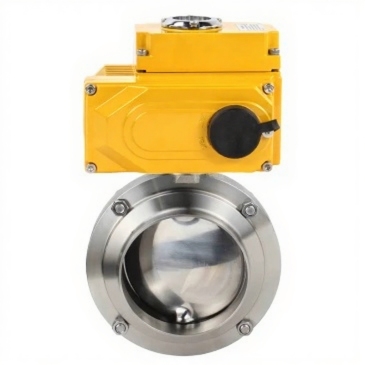 Затвор дисковый поворотный DN.ru WBV3131E-2W-W-H Ду20 Ру10 пищевая нержавеющая сталь 304, уплотнение - EPDM, под приварку, с электроприводом DN.ru QT-N-005EM-O1-24VDC-У1 24В