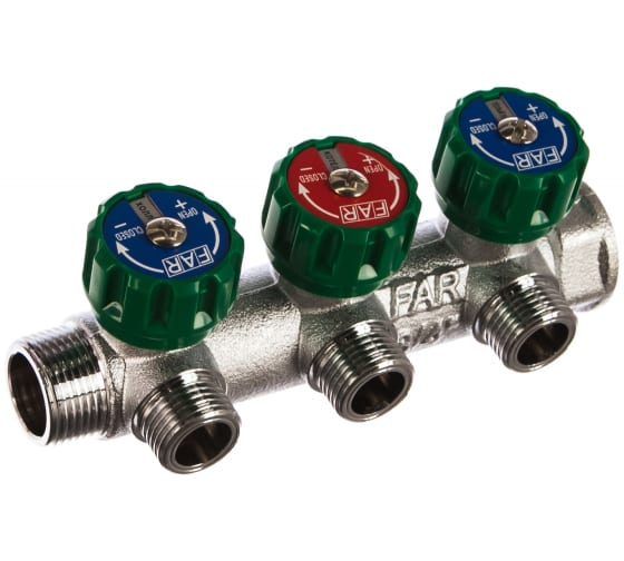 Коллектор регулирующий FAR 3/4" (ВР-НР) с 3 отв. 1/2" НР (межосев. 45 мм)