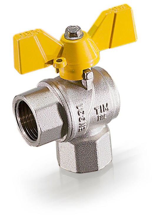Кран шаровой газовый, угловой 1/2" гг бабочка TIM