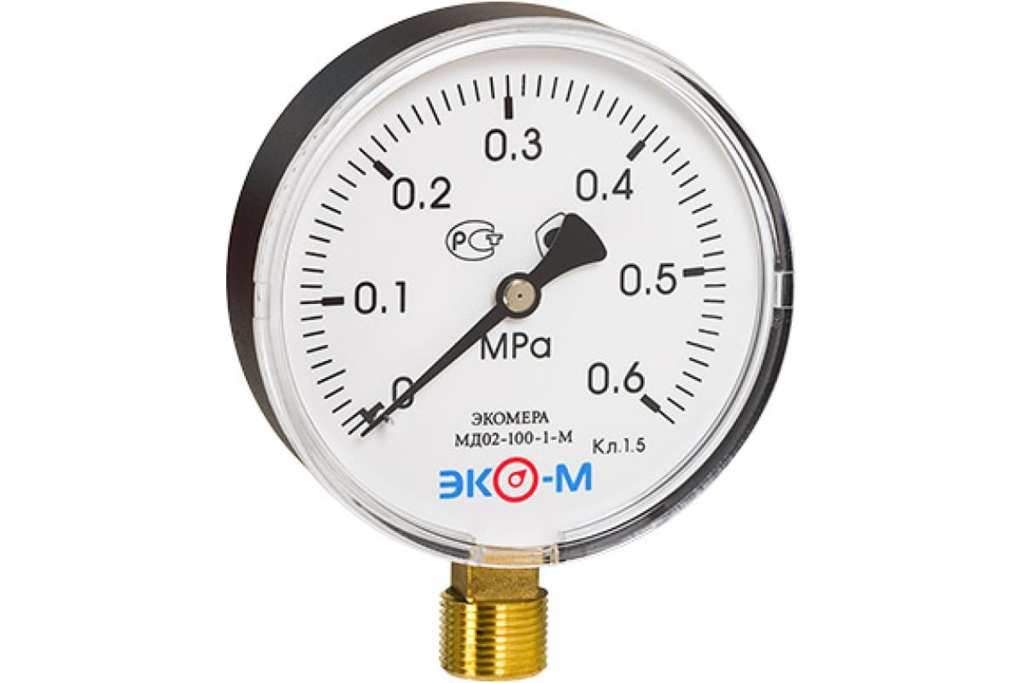 Манометр ЭКОМЕРА радиальный МД02 0-1,0МПа (0-10бар) Дк160 G1/2"