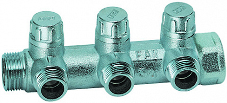 Запорный коллектор FAR 3/4" с 3 отводами евроконус 1/2"
