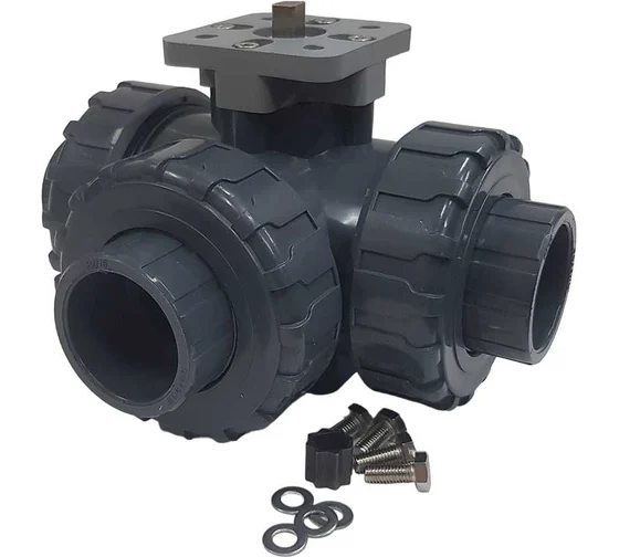 Двухходовой шаровой кран ПВХ TECHNO 3040T-PVC