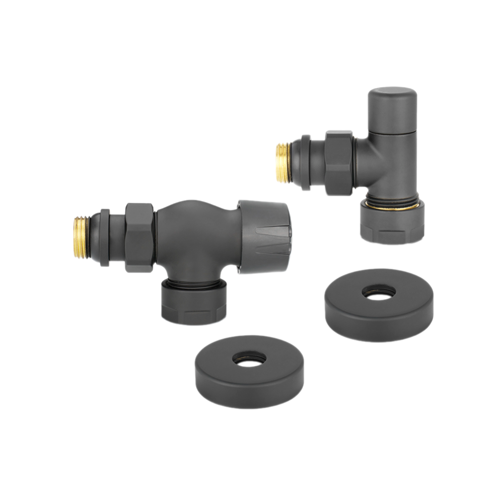 Комплект радиаторных клапанов Varmega №3, 1/2" x 3/4"EK, осевой, чёрный