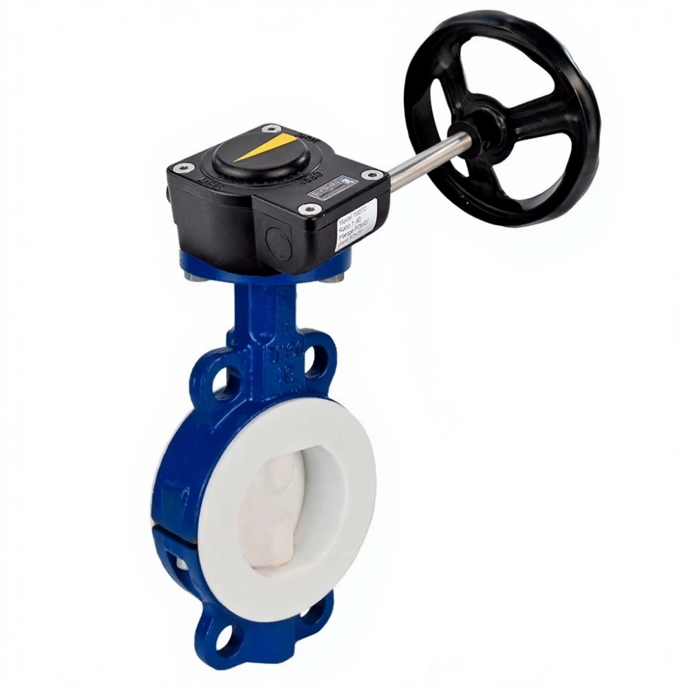 Затвор дисковый поворотный DN.ru WBV3434Pf-2W-Fb-R Ду200 Ру16 корпус - углеродистая сталь WCB, диск - углеродистая сталь WCB, футерованный PTFE, уплотнение - PTFE, с редуктором DN.ru HAM RQN4-675Z-T36