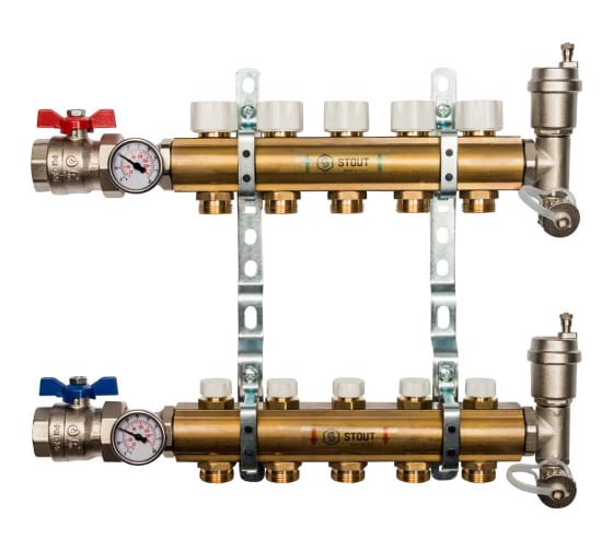 Коллектор STOUT для напольного и радиаторного отопления 5 в SMB-0468-000005