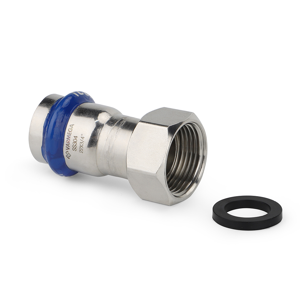Муфта раструбная Varmega Inox Press с накидной гайкой 15x1/2"