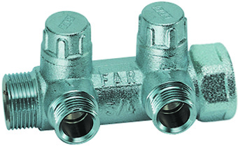 Запорный коллектор FAR 1" с 2 отводами 1/2"