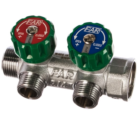 Коллектор регулирующий FAR 3/4" (ВР-НР) с 2 отв. 1/2" НР (межосев. 45 мм)