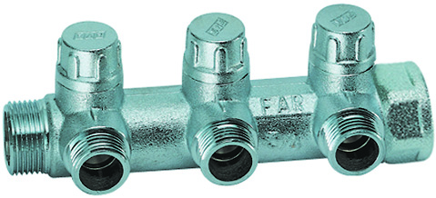 Запорный коллектор FAR 1" с 3 отводами 3/4"