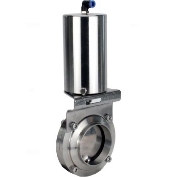 Затвор дисковый поворотный DN.ru WBV3131S-2W-W-H Ду100 Ру10 пищевая нержавеющая сталь 304, уплотнение – Silicon, под приварку, с пневмоприводом DN.ru PA-SA-85 с возвратными пружинами