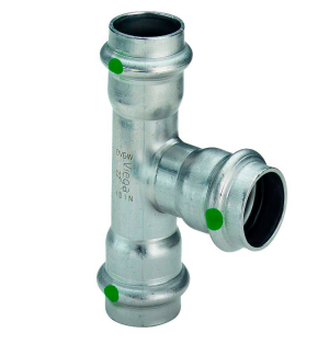 Тройник Sanpress Inox, с SC-Contur, нержав.сталь, 15 мм Viega