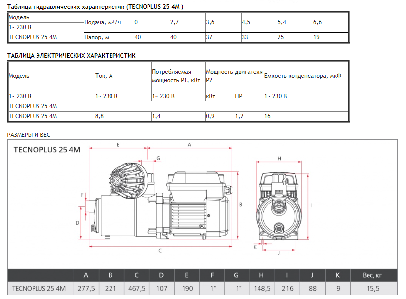 Насосная станция Espa TECNOPLUS 25 4M 230 50/60