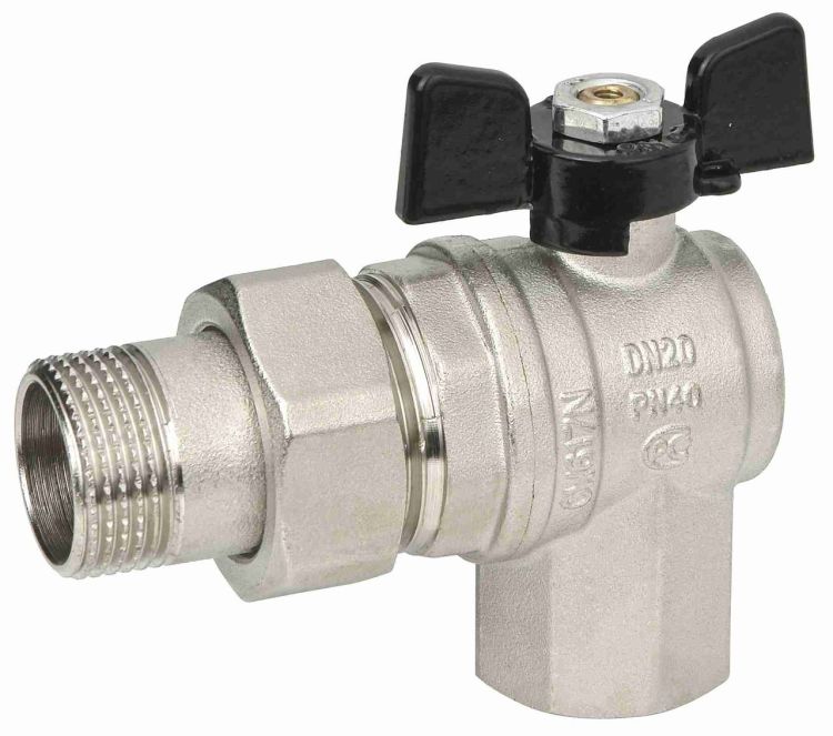 Кран шаровой Frap 3/4" угловой с американкой НР-ВР с рукояткой «бабочка» 3/4" x 3/4"