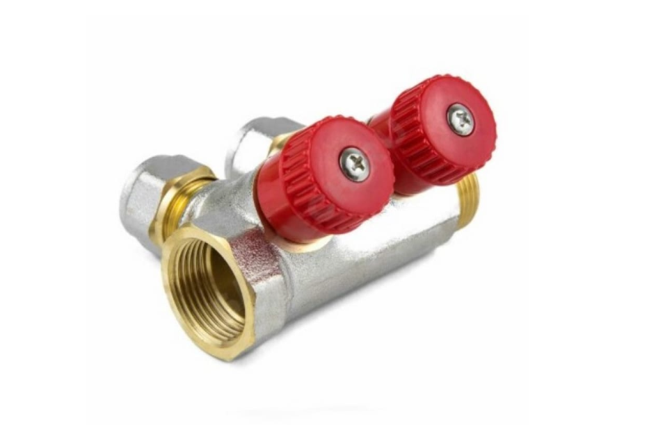 Коллектор лат клап рег красн 3/4" м/р 4в Дн16 обжим мп. 35мм Aquasfera 7018-03