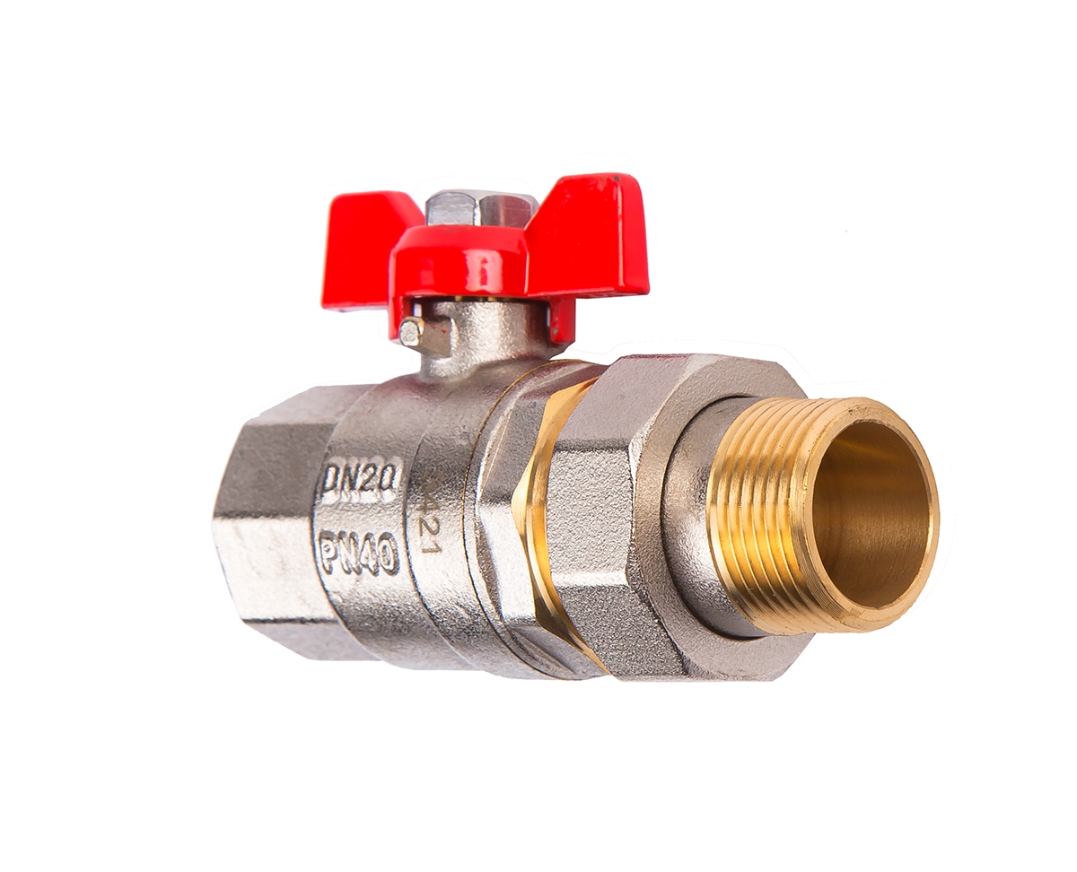Кран шаровый Arrowhead с американкой ручка бабочка ВН-НР никелированный PN40 1/2"