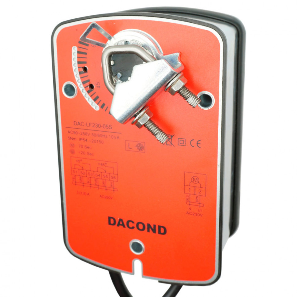 Привод воздушной заслонки Dacond DAC-LF 5 Н*м On/ Off 2 концевых выключателя, AC 230В, с возвратной пружиной
