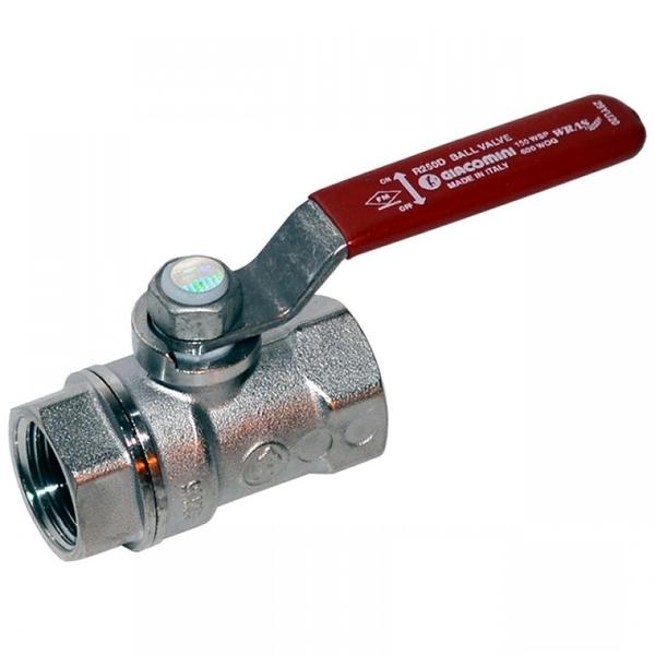 Кран шаровой R250D 1/2" ВВ, ручка-рычаг красный, хромированный Giacomini