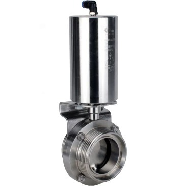 Затвор дисковый поворотный DN.ru WBV3131S-2W-T-H Ду25 Ру10 пищевая нержавеющая сталь 304, уплотнение – Silicon, резьбовой, с пневмоприводом DN.ru PA-SA-85 с возвратными пружинами