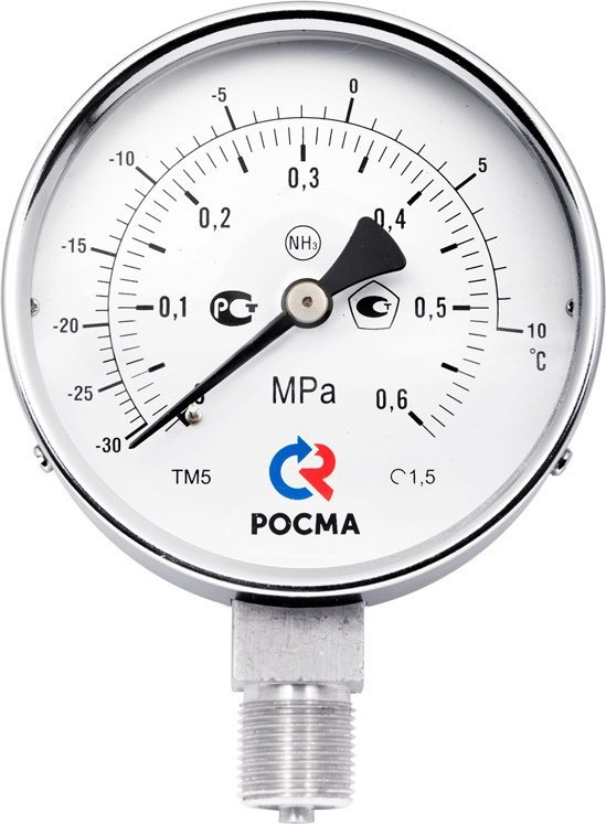 Мановакуумметр Росма ТМВ-511Р.0 (-0,1-2,4MPa) (-70-+55C) 20x1,5.1,5.NH3.Двойная шкала